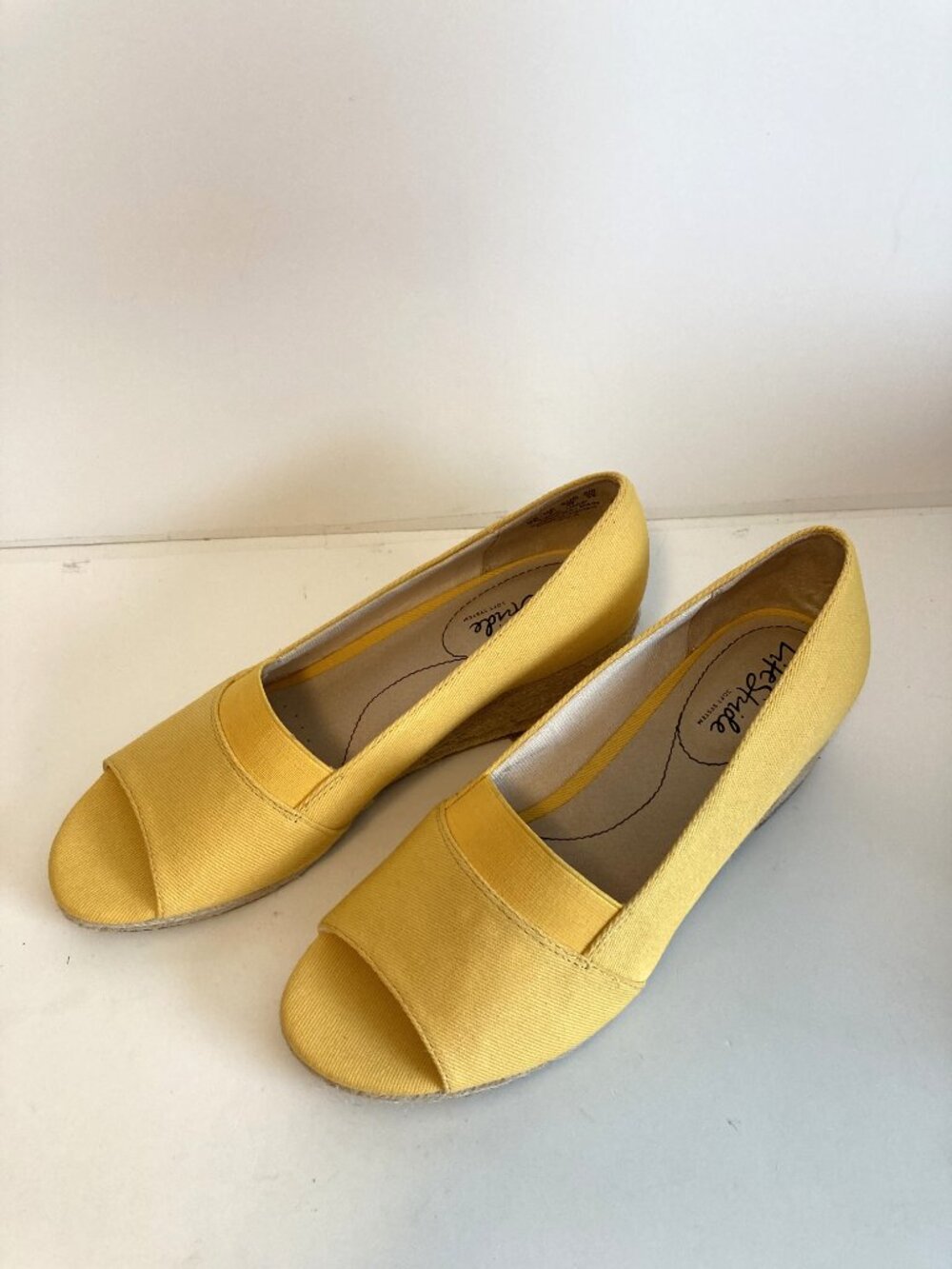 Life Stride Yellow Canvas Espadrille Wedges – Comfort Arch Support, Size 8M